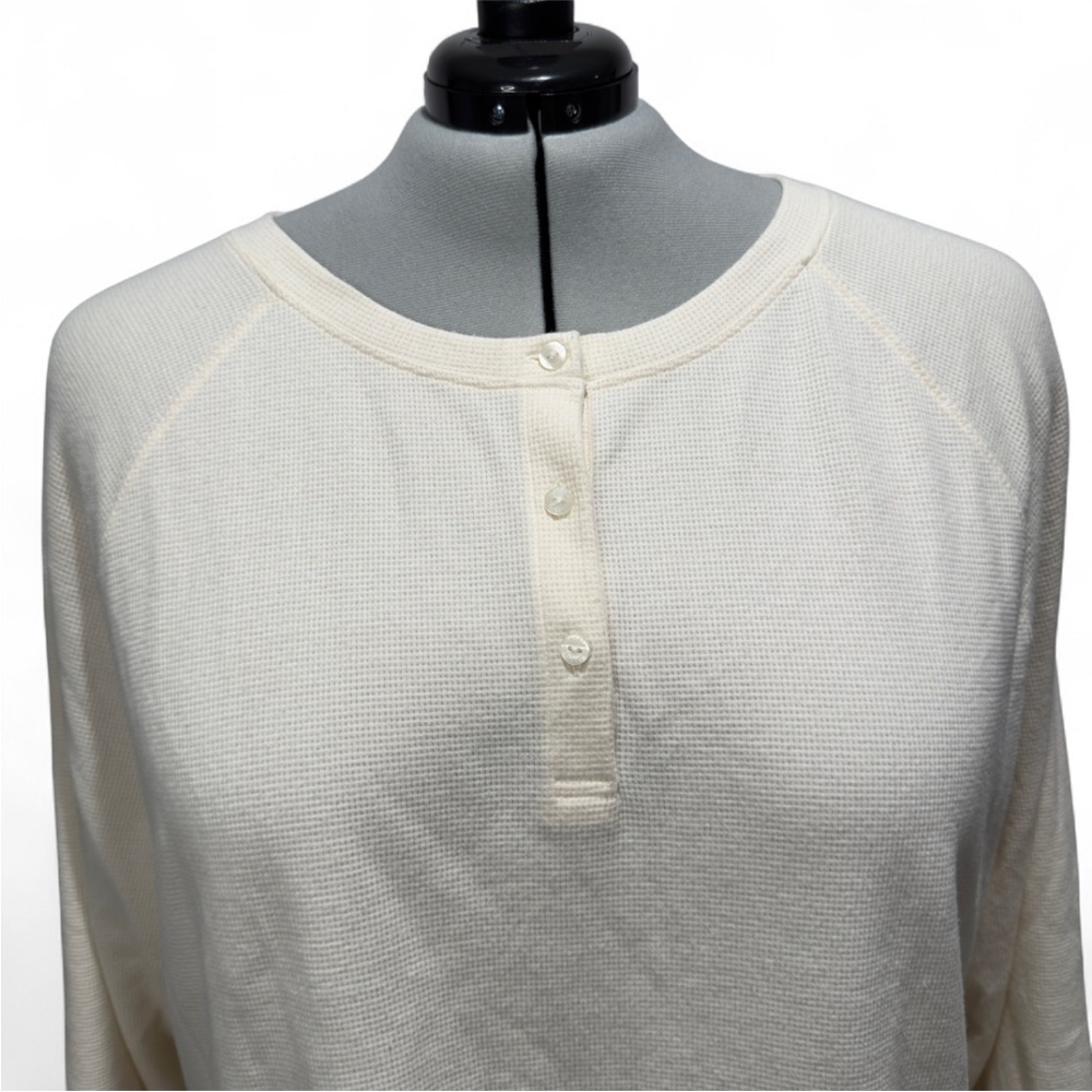 Victoria’s Secret Raglan Waffle Knit Henley Long Sleeve Top, Cozy Loungewear PJs - Picture 3 of 9